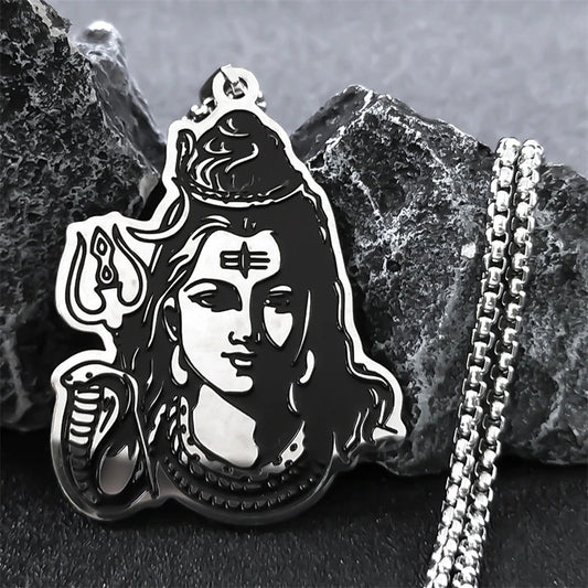 Black Enamel Stainless Steel Shiva Parvati Ganesha Indian Art Hindu God Figure Religious Necklaces Pendants Jewelry N3224S02