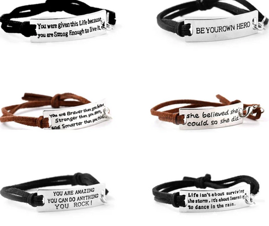 Leather Bracelet with Inspirational Quotes