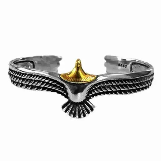 Vintage Eagle Flying Feather Pattern Bangles Bracelet Opening Adjustable Mjolnir Viking Runes Amulet Bangles Norse Mythology